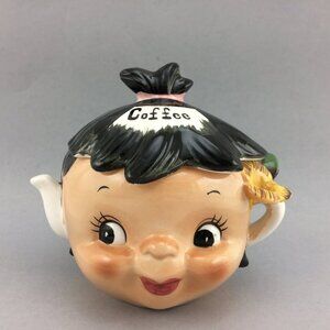 Vintage Lefton Ms Coffee Pot Anthropmorphic Figural DAMAGE